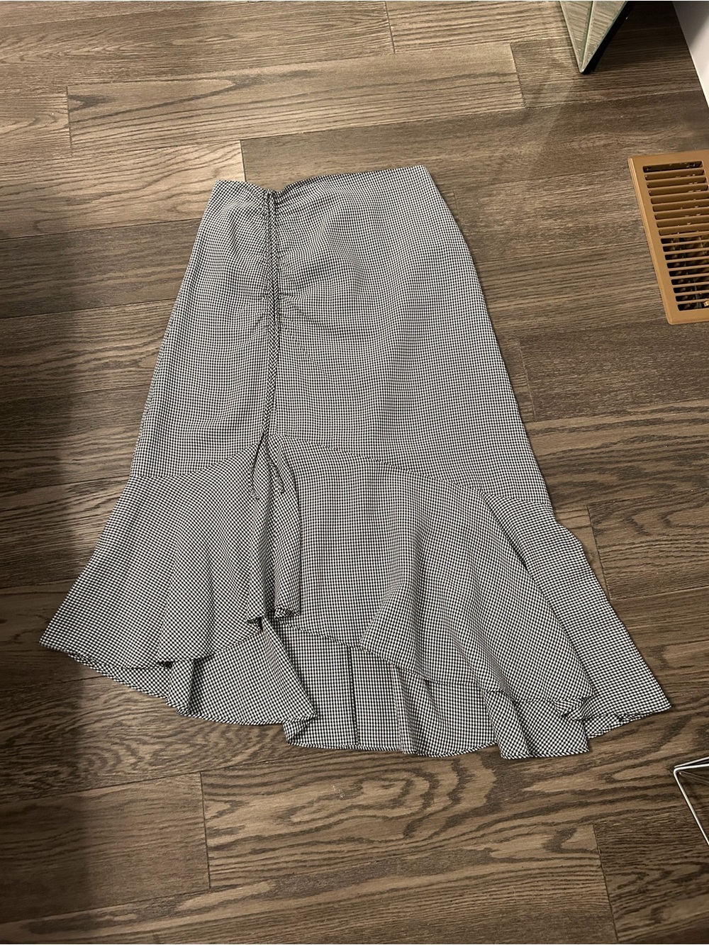 Club Monaco Black & White Gingham High-Low Ruffle Skirt